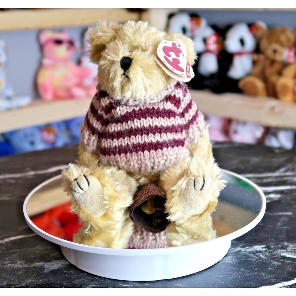 Ty Attic Treasures Chelsea Bear Tan Plush Striped Sweater 6070 Vintage Style 8"